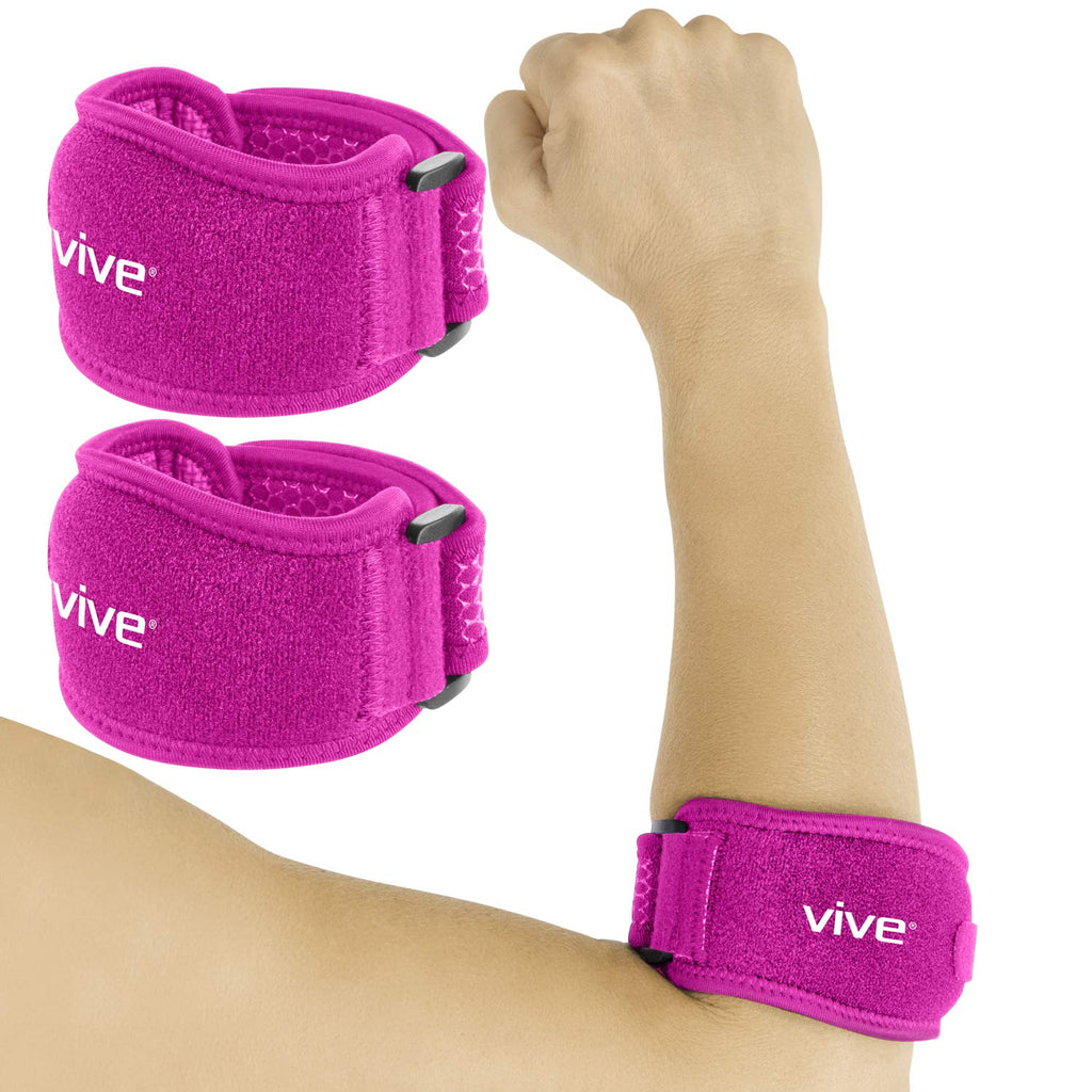 [Australia] - Vive Tennis Elbow Brace (Pair) - Rheumatoid Arthritis Strap For Bursitis, Golfers, Lateral & Medial Epicondylitis, Tendinitis - Padded Compression Arm Support Band - Adjustable Forearm Pain Relief Pink 
