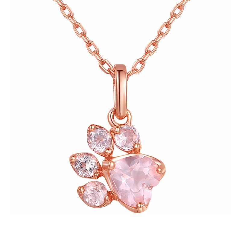 [Australia] - CULOVITY Dainty Paw Stud Earrings Rings Necklace Set - 18K Rose Gold Fill Cubic Zirconia Earring Adjustable Ring Hypoallergenic Jewelry for Puppy Lovers 1 Necklace 