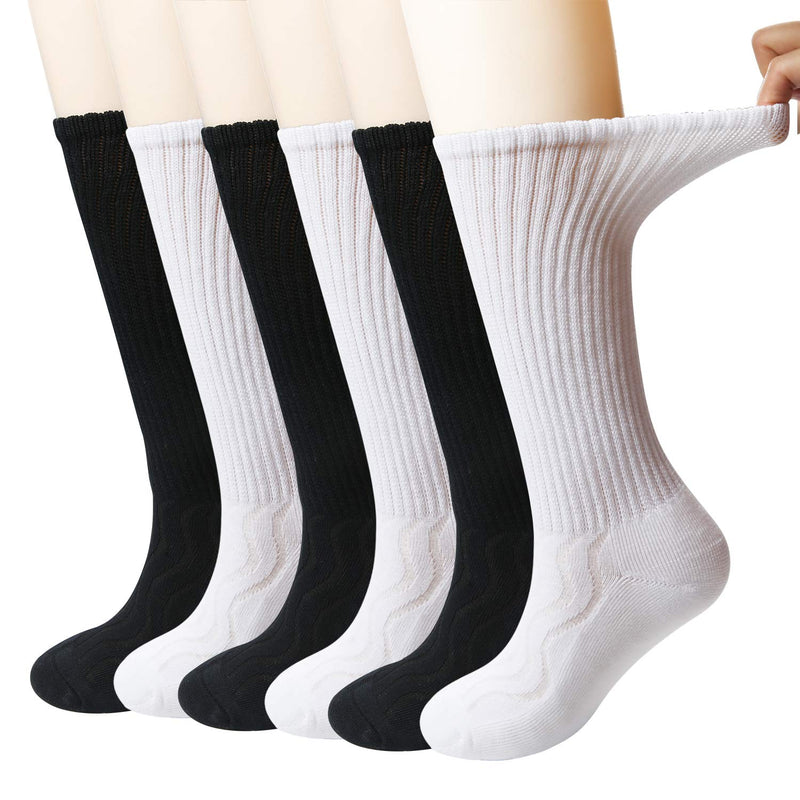 [Australia] - MD 6 Pairs Non-Binding Men's Cushioned Moisture Wicking Bamboo Diabetic Crew Dress Socks 10-13 3Black/3White 