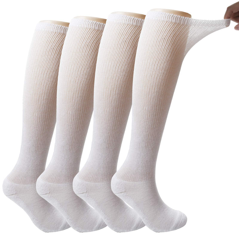[Australia] - +MD 4 Pack Men’s Extra Wide Non-Binding Diabetic and Circulatory Bamboo Over The Knee Socks with Cushioned Sole 4White13-15 Sock Style13-15,mens Shoe Style11-14 White(4 Pairs) 