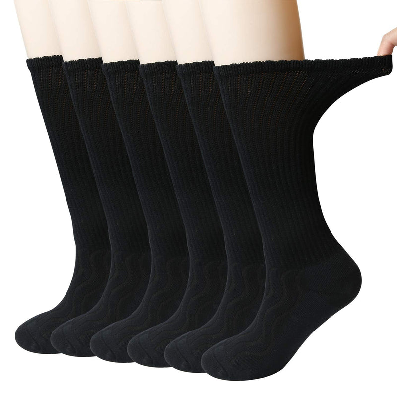 [Australia] - MD 6 Pairs Non-binding Women's Cushioned Moisture Wicking Bamboo Diabetic Crew Dress Socks 9-11 Black 