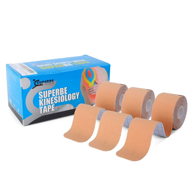 [Australia] - SUPERBE K Athletic Tape, Kinesiology Tape Precut - Premium Kinesthetic Tape for Muscles Knee Shoulder Elbow, 2 Inch x 16.5 feet (3 Rolls Pack) Beige 