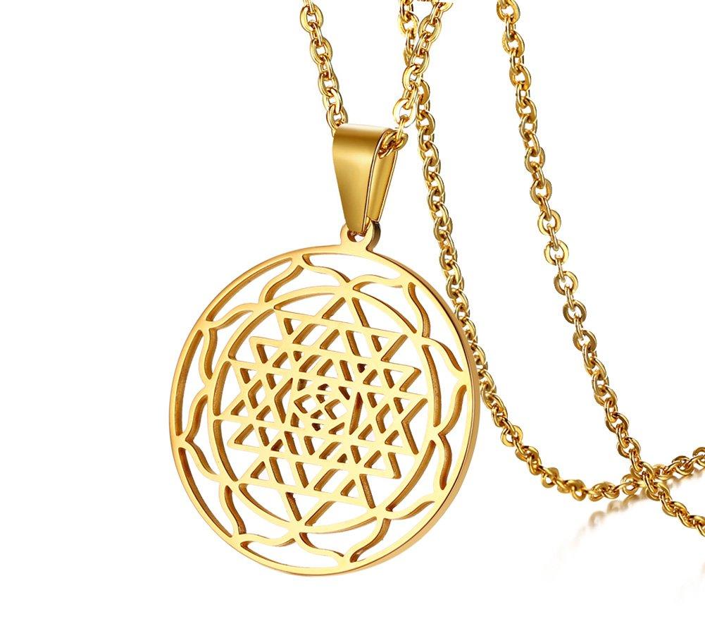 [Australia] - Stainless Steel Hinduism Symbol Sri Yantra Chakra Amulet Talisman Pendant Necklace,Meditation Jewelry Gold Plated 