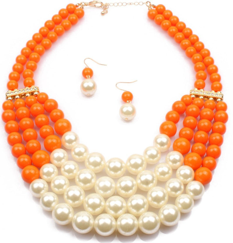 [Australia] - Shineland Handmade Multilayer Faux Pearl Bead Cluster Collar Bib Choker Jewelry Orange 