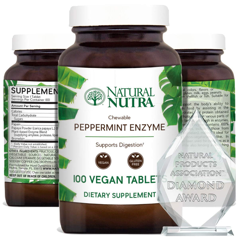 [Australia] - Natural Nutra Chewable Peppermint Digestive Enzyme Supplement, Stomach Relief, Heartburn, Papaya (Papain), Amylase, Bromelain, Lipase, and Protease, Vegan and Vegetarian, 100 Tablets 