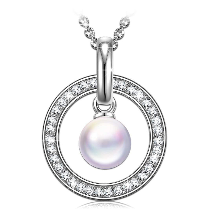 [Australia] - PN PRINCESS NINA ️Guardian of Love Mothers Day Jewelry Gifts for Mom 925 Sterling Silver AAA Cubic Zirconia Pearl Pendant Necklace, 17.5"+2" Extender, Best Gift for Her Gift for Women 