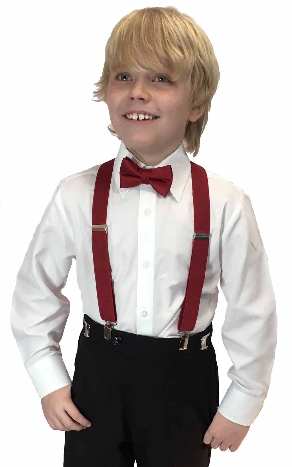 [Australia] - Spencer J's Boys X Back Suspenders & Bowtie Set Variety of Colors Apple Red 