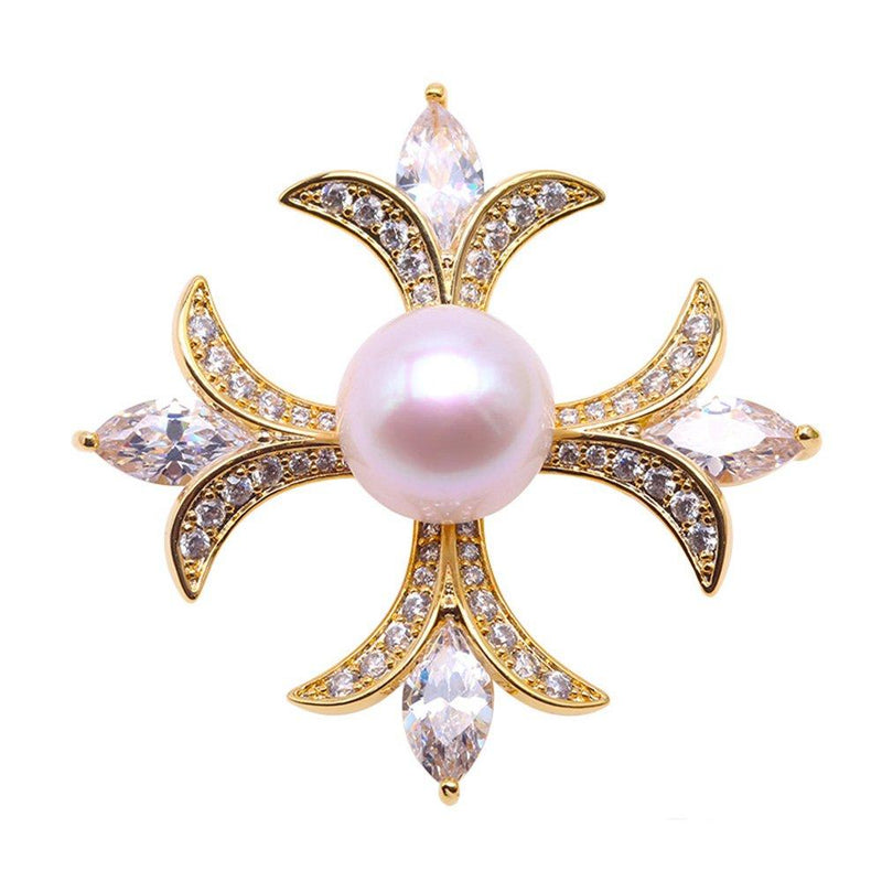 [Australia] - JYX Pearl Brooch 12mm Freshwater Pearl Brooch Pin with Zircons Inlaid 