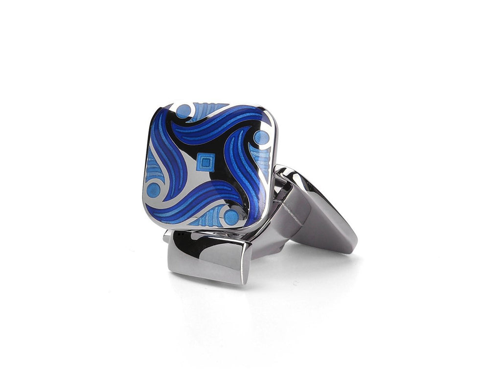 [Australia] - welbijoux Cufflinks Unique Square Enamel Blue Cuffs Luxury French Shirts Silver Cuff Link for Men 1 Set 