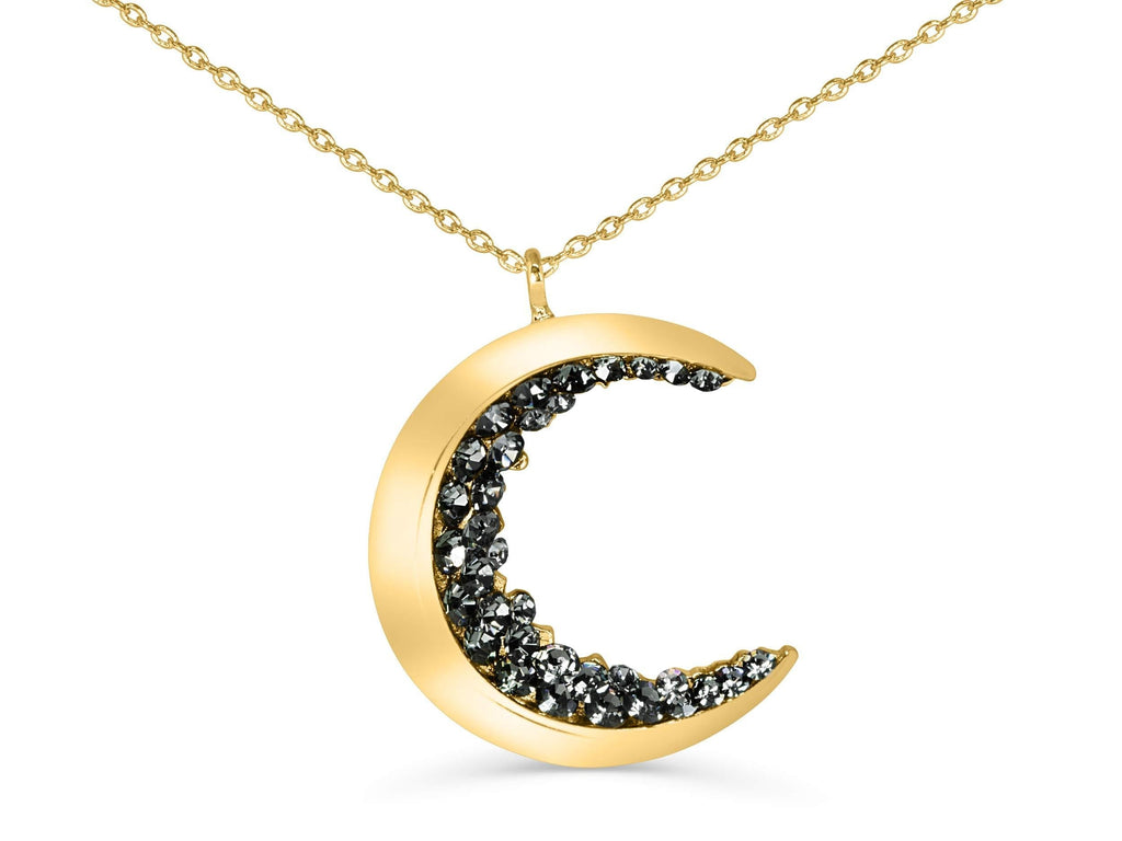 [Australia] - ONDAISY Black Cz Gypsy Planet Half Crescent Sailor Luna Moon Pendant Charm Chain Necklace Gold Small Moon 18 inch 