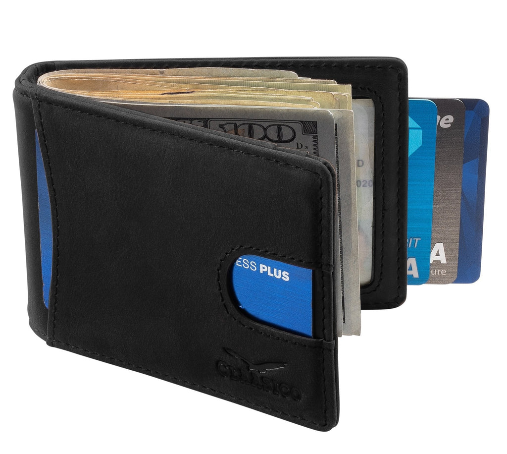 [Australia] - Super Slim RFID Leather Wallet For Men Cardholder & Money Clip Inside Perfect For Travel & Front Pocket Use Black 