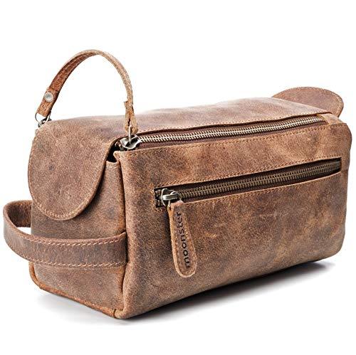 [Australia] - Leather Toiletry Bag for Men - Stylish, Practical and Thicker Than Other Bags - This Handmade Vintage Unisex Dopp Kit is Sturdy and Water Resistant - Store All Your Travel Toiletries in Style Medium Soft Brown 