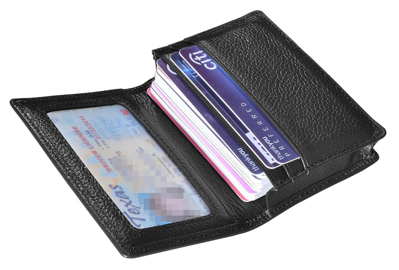 [Australia] - Outrip Genuine Leather Business Card Holder Name Card Case Credit Card Wallet with ID Window RFID Blocking (Black) Black 
