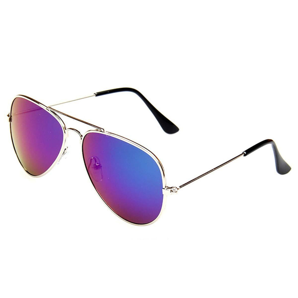 [Australia] - Creamily Kids Aviator Sunglasses UV Protection Glasses Mirrored Lens Eyewear Age 2-9 Boys Girls Outdoor Daily Wear Eyeglasses Silver Frame Green Mix Blue Lens 