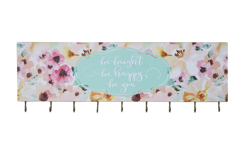 [Australia] - SANY DAYO HOME Jewelry Organizer Wall Mounted Modern Wooden Holder with 9 Hooks and Inspiring Saying for Necklaces, Rings, Earrings, Bracelets and Watches - Be Bright Be Happy Be You 