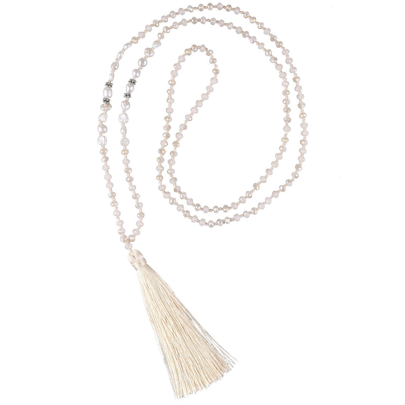 [Australia] - C·QUAN CHI Long Chain Pearl Tassel Necklace Handmade Crystal Beaded Pendant Bohemian Women Statement Jewelry for Women Gifts for Girls 01-Beige 