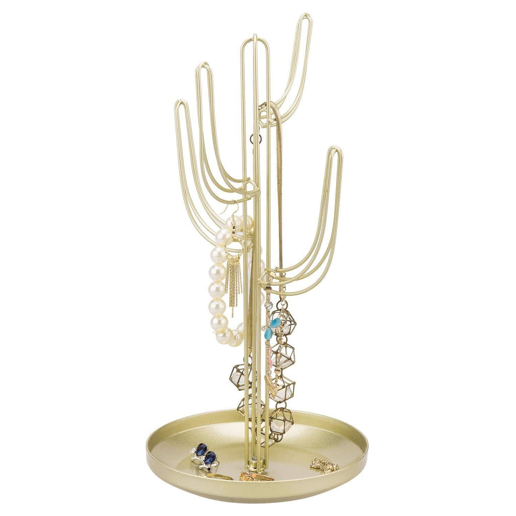 [Australia] - MyGift Gold-Tone Metal Cactus-Shaped Jewelry Tower 