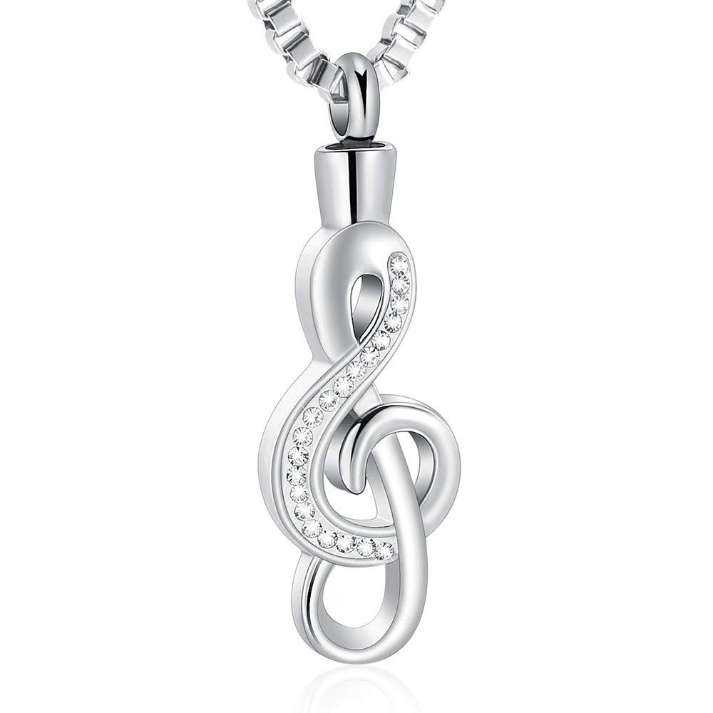 [Australia] - XSMZB Cremation Jewelry Crystal Music Note Urn Necklace Stainless Steel Cremation Memorial Ashes Holder Keepsake Pendant Locket Silver 