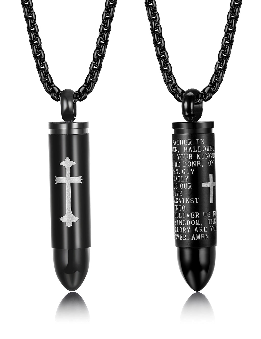 [Australia] - LOYALLOOK 2pcs Men's Stainless Steel Cylinder Pendant Chain Necklace Cross Bullet Pendant Necklace Lord's Prayer 22 Inch 1pc Cross+ 1pc Lord's Prayer 