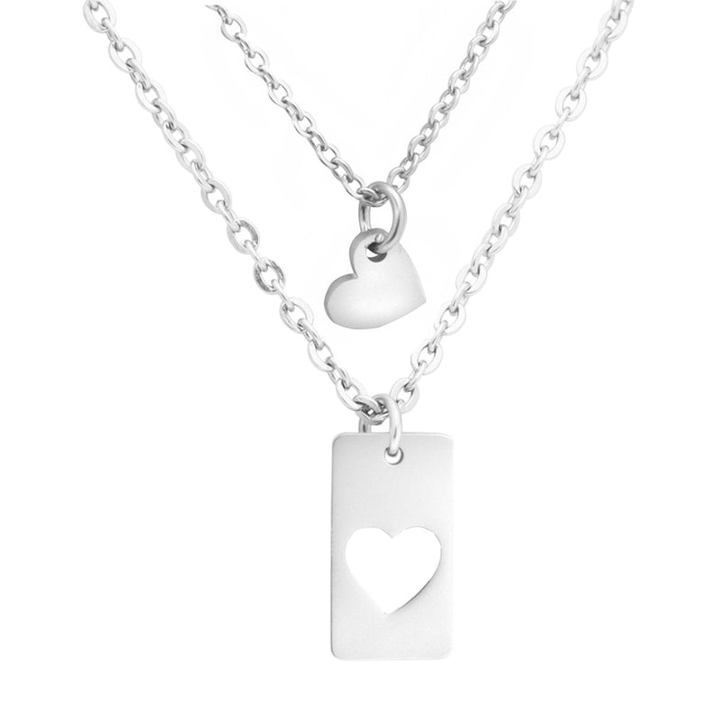 [Australia] - Eilygen Mother Daughter Necklace Set Stainless Steel Heart Pendant Mommy and Me Necklace Bar & Heart 