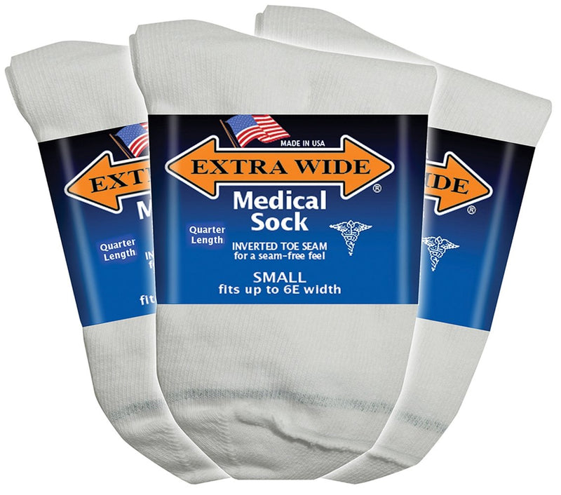 [Australia] - Extra Wide Medical ( Diabetic ) Quarter Socks (Pack of 3), Made in USA Large White 