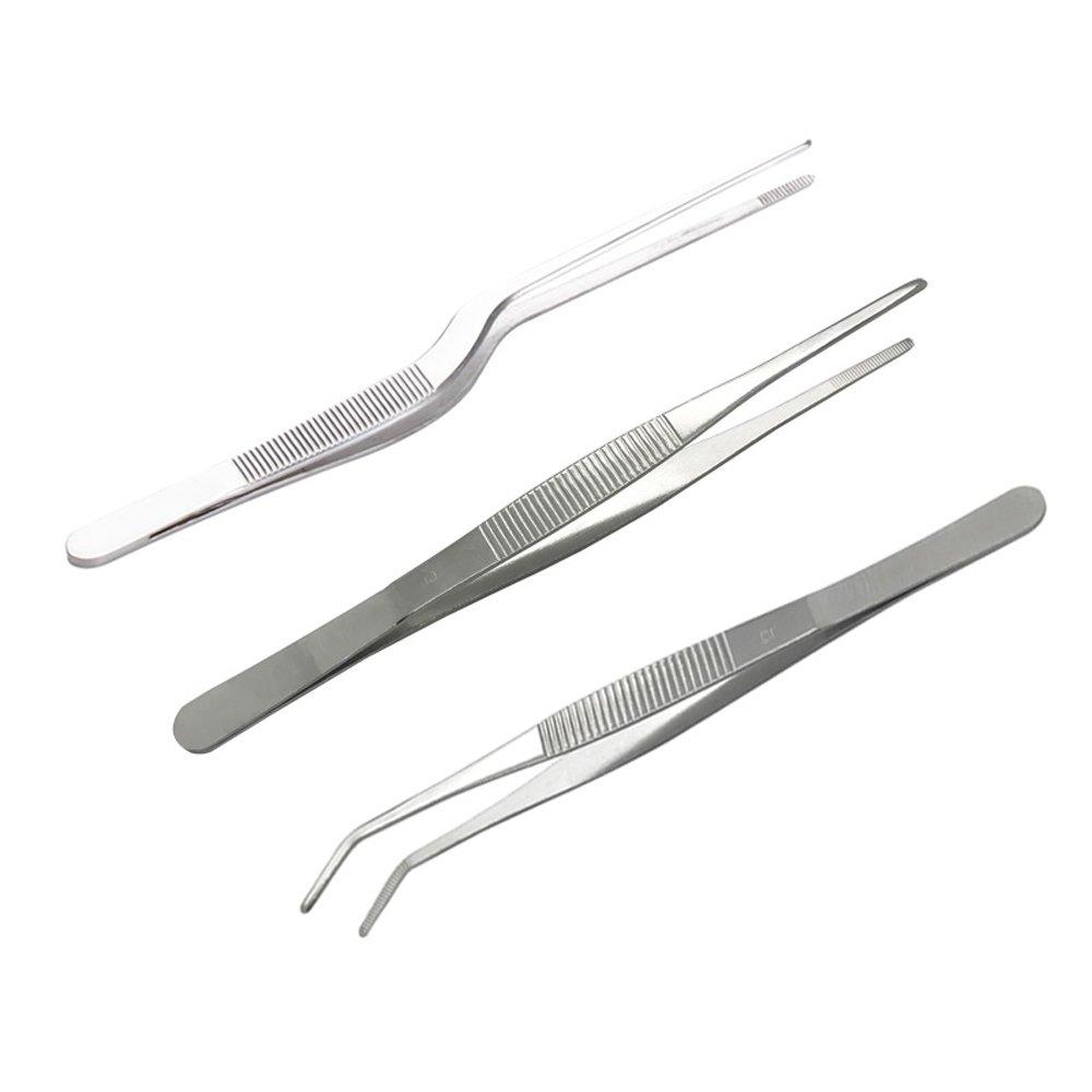 [Australia] - FRUTA 3-Piece Tongs Tweezers, 6.3 inches Cooking Tweezers Precision Tongs for Cooking Culinary and Medical Beauty, Stainless Steel Precision Tweezers Set 