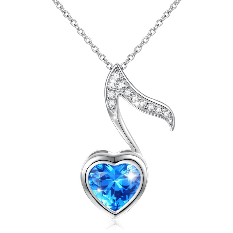 [Australia] - SILVER MOUNTAIN S925 Sterling Silver Music Themed Music Clef Heart Pendant Necklace Ring Earrings Bracelet Musical Jewelry for Women Girls Birthday Gift Blue Heart Music Necklace 