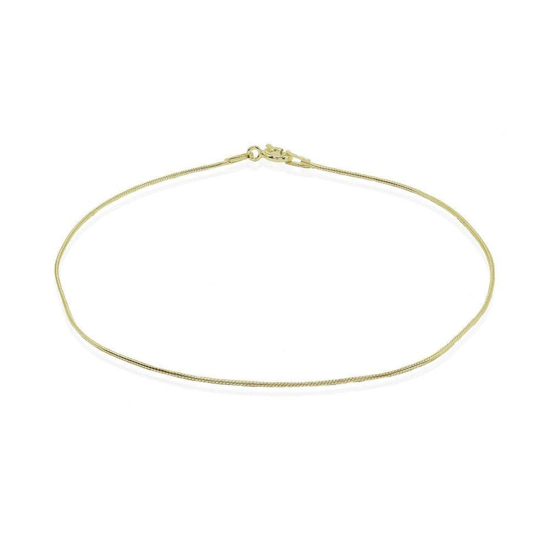 [Australia] - Sterling Silver Italian Thin Snake Chain Anklet, 9mm Yellow Gold Flash Silver 