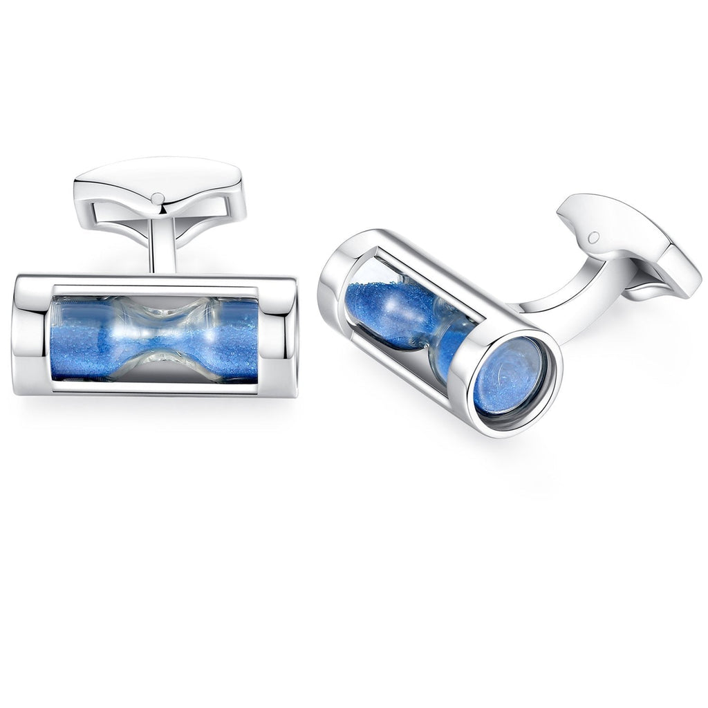 [Australia] - HONEY BEAR Hourglass Funnel Sand Timer Cufflinks for Mens Steel Wedding Gift Blue 