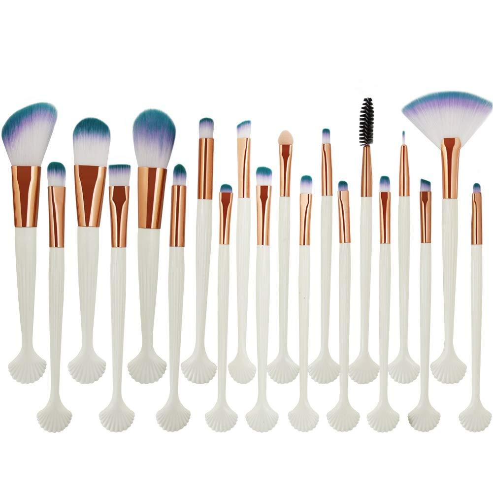 [Australia] - Makeup Brush Set, Professional Powder Foundation Concealer Cosmetic Brush Kit w/ Shell Handle (White+Gold) White+Gold 