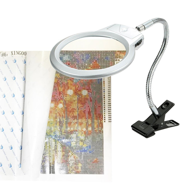[Australia] - 5D Diamond Painting Tools Magnifier LED Light with Clamp, Folding Design with 1 Glass Lens 4X & 6X Magnifier 
