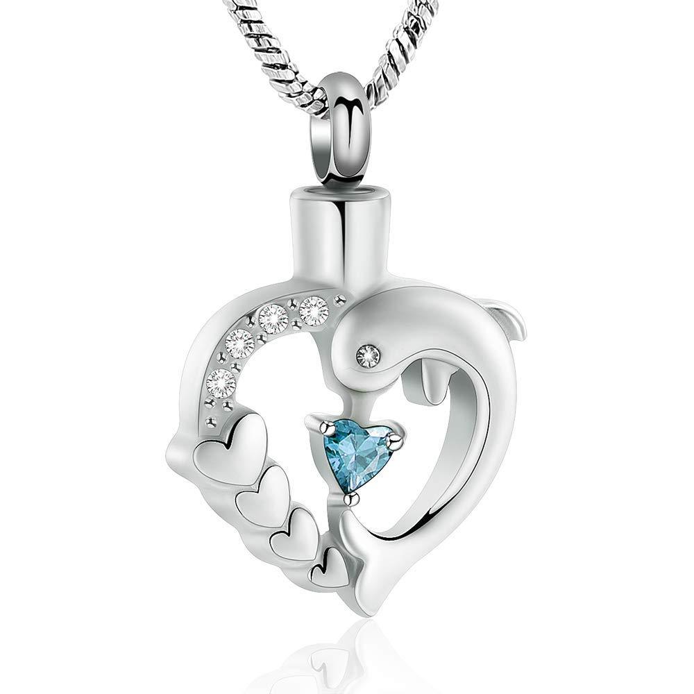 [Australia] - Yinplsmemory Dolphin Heart Cremation Urn Necklace for Ashes Keepsake Pendant Memorial Jewelry Stainless Steel Ashes Keepsake Holder Cremation Jewelry Light blue 