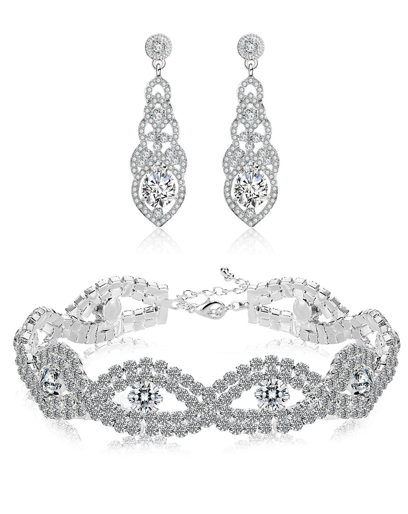 [Australia] - Hanpabum Bridal Wedding Jewelry Set for Women Bracelets and Dangle Teardrop Earrings Set for Women Jewelry Made with Clear Crystals A:Earings and Bracelets 