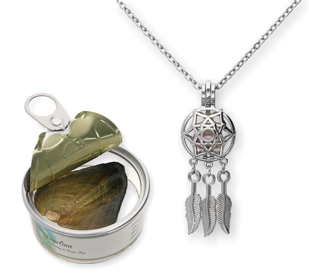 [Australia] - Pearlina Dream Catcher Cultured Pearl Oyster Necklace Set Silver-tone Cage w/Stainless Steel Chain 18" 