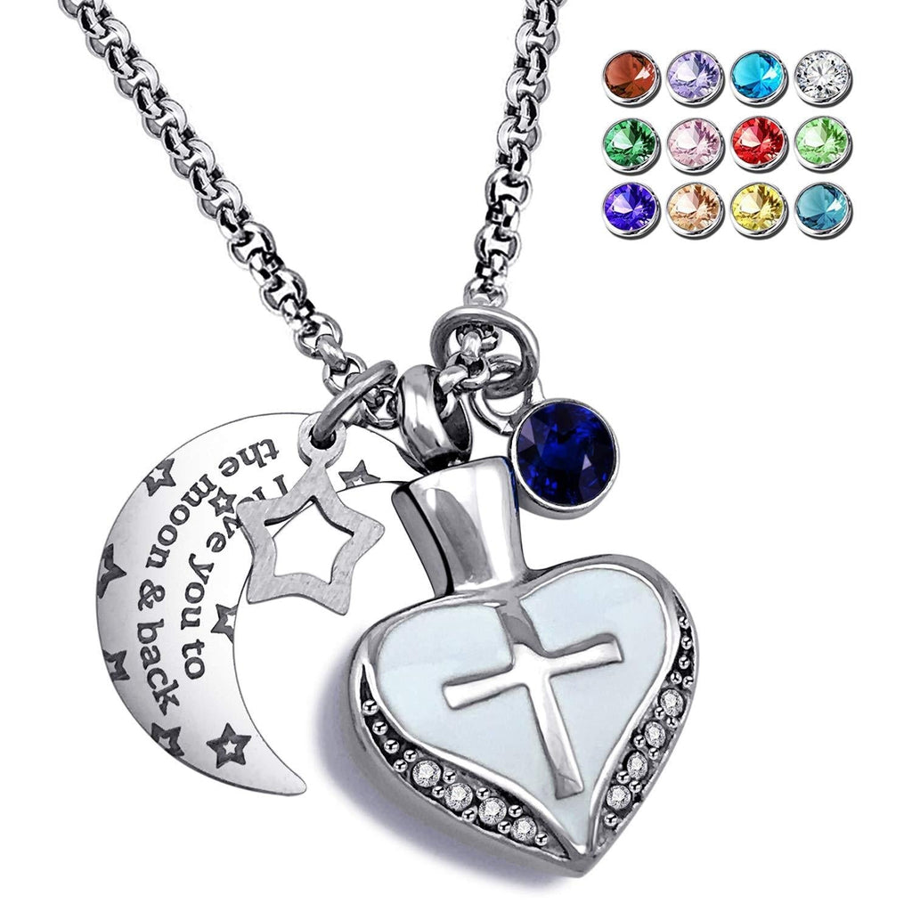 [Australia] - YOUFENG Urn Necklaces for Ashes I Love You to The Moon and Back Cross Necklace Birthstone CZ Keepsake Pendant September birthstone urn 