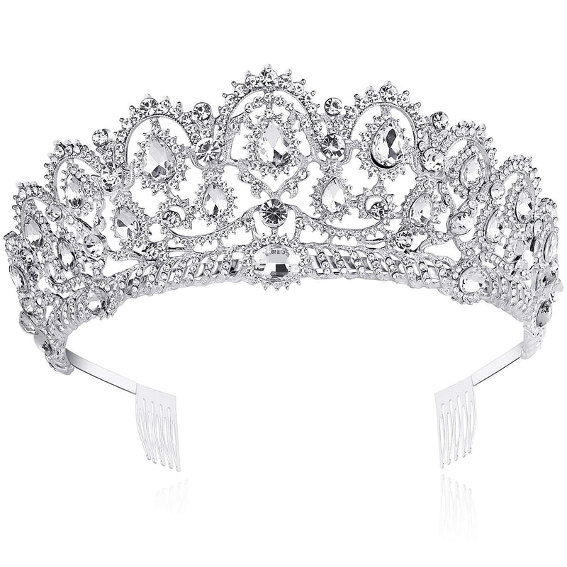 [Australia] - BABEYOND Wedding Crown Crystal Birthday Tiara Prom Pageant Quinceanera Crown Bridal Tiara Rhinestone Princess Tiara Headband with Comb Pin (Silver) Silver 