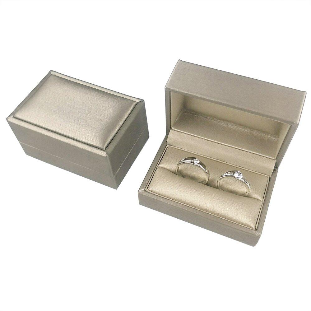 [Australia] - DesignSter Gold Bearer Ring Box – Premium PU Leather Double Rings Box for Wedding Engagement Gift Box Gold Ring Box 