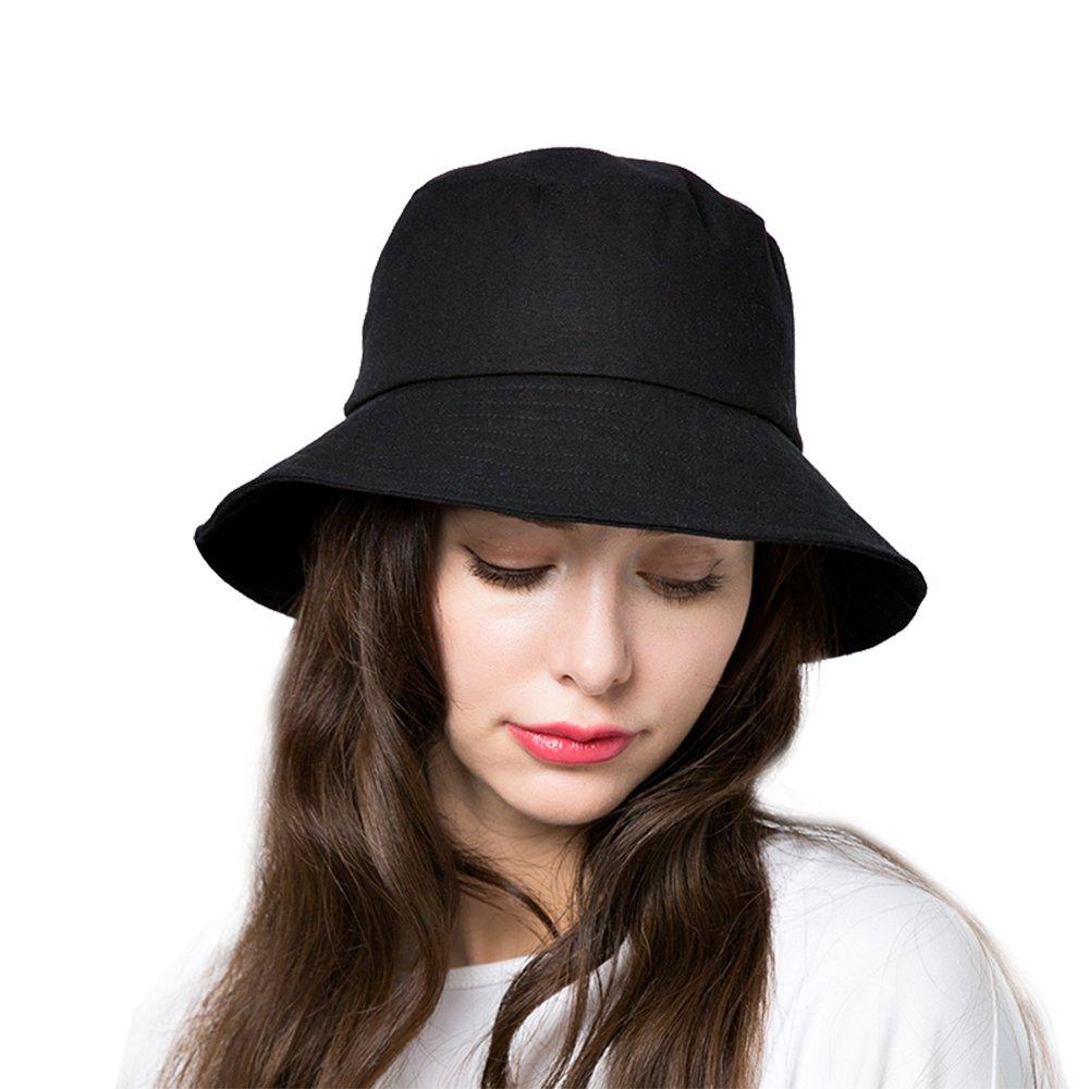 [Australia] - Bucket Hats for Women Sun Beach Hat Teens Girls Wide Brim Summer Fisherman's Caps UPF 50+ A1-black 