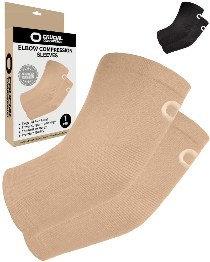 [Australia] - Elbow Brace Compression Sleeve (1 Pair) - Instant Arm Support Elbow Sleeves for Tendonitis, Arthritis, Bursitis, Golfers & Tennis Elbow Brace, Treatment, Workouts, Weightlifting, Pain Relief, Recovery X-Small (8.0-9.5") Elbow Circumference Beige / Nude 