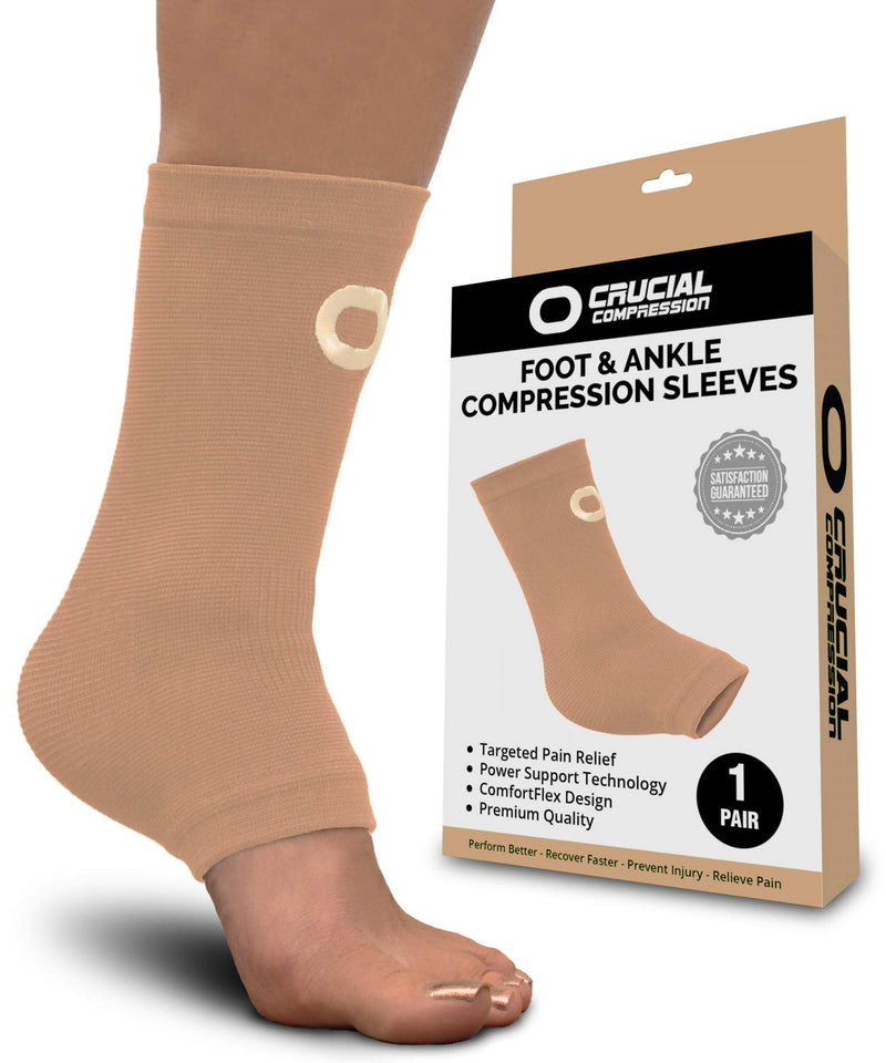 [Australia] - Ankle Brace Compression Support Sleeve (1 Pair) - BEST Ankle Compression Socks for Plantar Fasciitis, Arch Support, Foot & Ankle Swelling, Achilles Tendon, Joint Pain, Injury Recovery, Heel Spurs Small (Men's <7 / Women's 5-8) Beige / Nude 