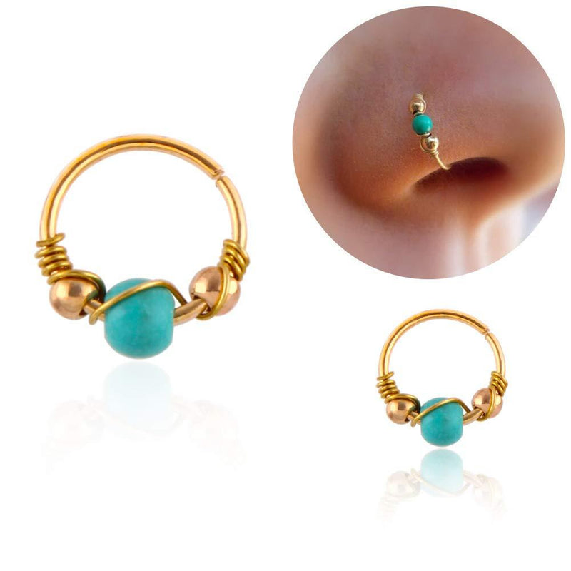 [Australia] - Greendou 10/12 mm Stainless Steel Turquoise Nostril Hoop Nose Earring Piercing Jewelry (12MM, Gold) 12MM 
