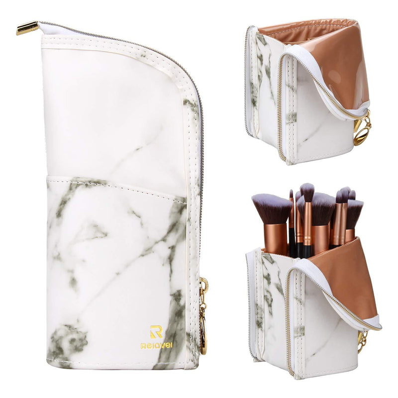 [Australia] - Marble Makeup Brush Holder Makeup Brush Case Organizer Travel Makeup Brush Pouch Stand-up Foldable Portable Makeup Artist Storage Bag for Women 1 Marble White Small 