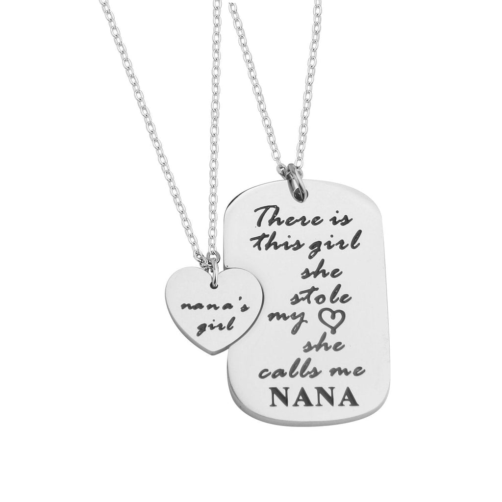 [Australia] - FEELMEM Nana's Girl Heart Pendant Granddaughter Necklace Grandma Necklace Set Family Jewelry Birthday Gift Necklaces-Set 