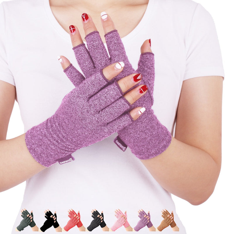 [Australia] - DISUPPO Arthritis Compression Gloves Relieve Pain from Rheumatoid, RSI,Carpal Tunnel, Hand Gloves Fingerless for Computer Typing and Dailywork, Support for Hands and Joints (L, Purple) Large (Pack of 1) 