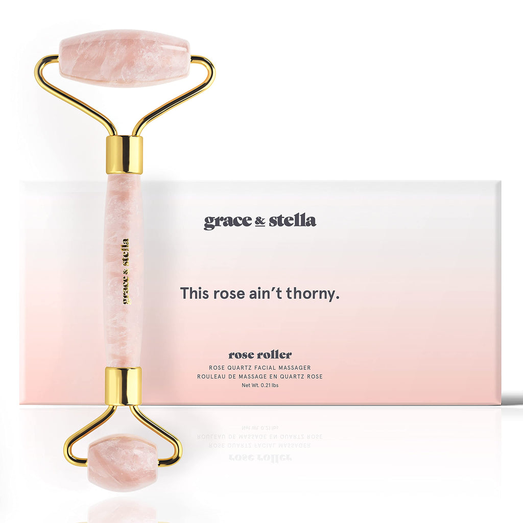 [Australia] - Rose Quartz Face Roller - Face Roller Skin Care - Face Massager Roller For Lymphatic Drainage - Face Roller Rose Quartz by grace and stella 