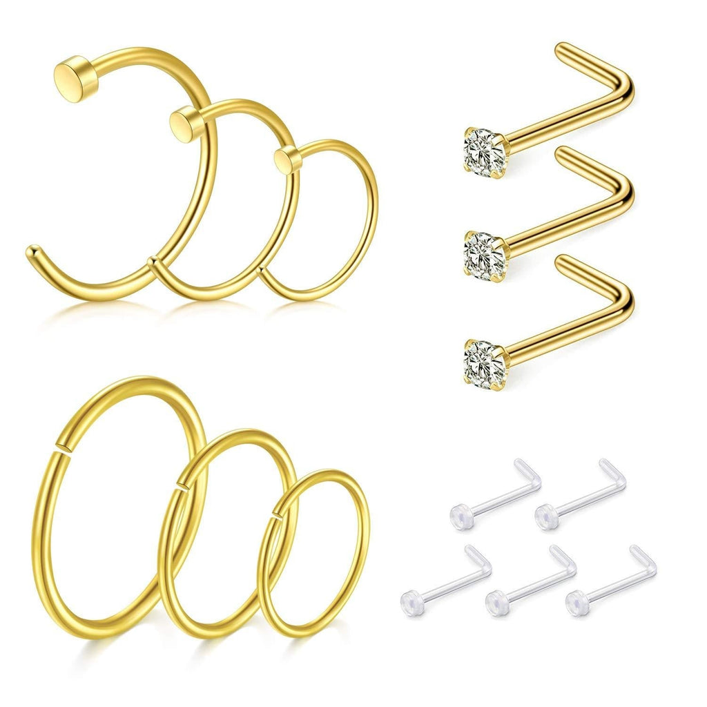 [Australia] - D.Bella 18G Nose Stud Stainless Steel 1.5mm 2mm 2.5mm 3mm Opal CZ Nose Screw Studs Nose Rings for Women Nostrial Piercing Jewelry Gold+Retainer 