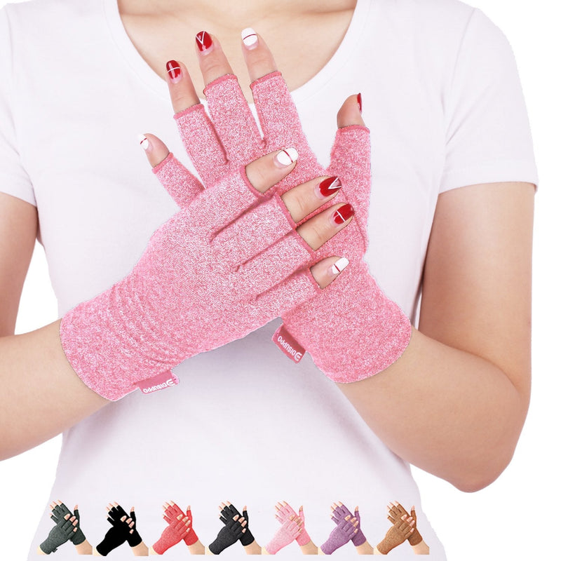 [Australia] - DISUPPO Arthritis Compression Gloves Relieve Pain from Rheumatoid, RSI,Carpal Tunnel, Hand Gloves Fingerless for Computer Typing and Dailywork, Support for Hands and Joints (M, Pink) Medium (1 pair) 