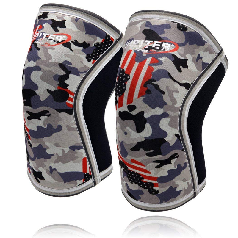 [Australia] - Knee Sleeves (1 Pair), 7mm Compression Knee Braces for Squats,Weightlifting,Powerlifting,Cross Training for Men & Women Large Grey Camo2 