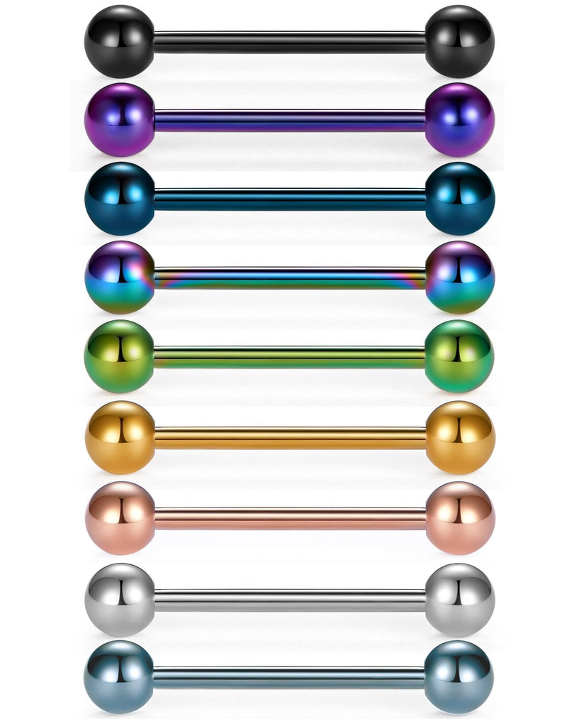 [Australia] - vcmart 12mm-18mm 14G Tongue Rings Nipple Straight Barbells Surgical Steel Body Piercing Jewelry 1 -9pcs 12.0 Millimeters 