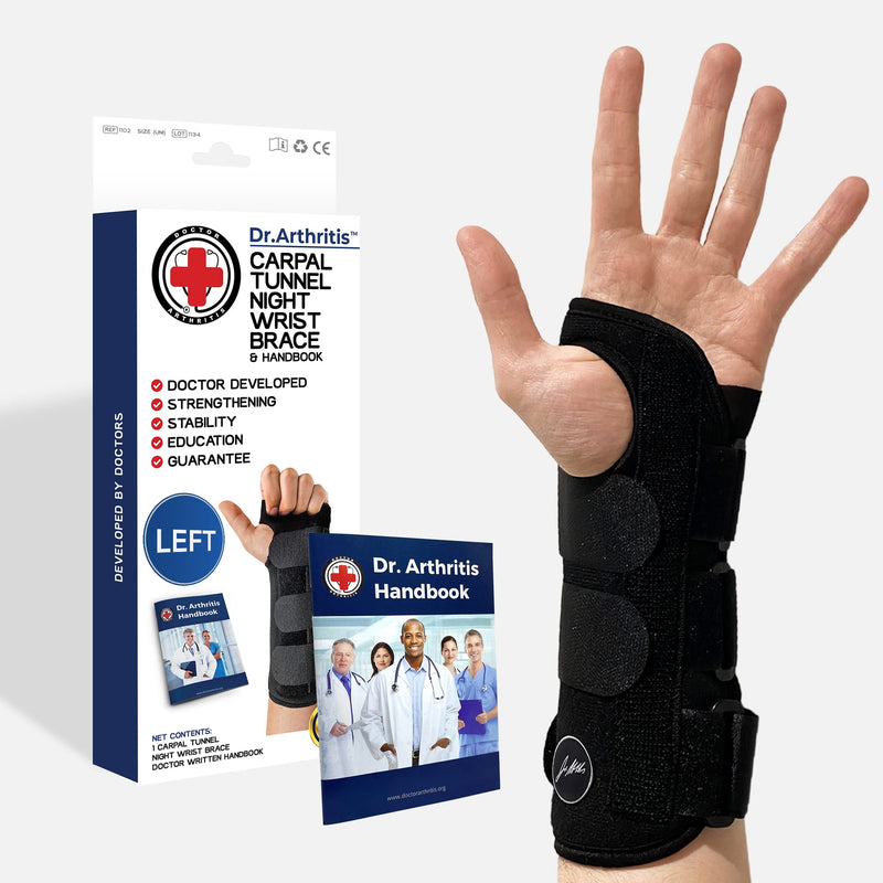 [Australia] - Doctor Developed Carpal Tunnel Wrist Brace Night & Wrist Support & Sleep Brace [Single] (with splint) -Registered Class I Medical Device & Doctor Written Handbook - Fully Adjustable to Fit any Hand (Left) Left - Splint Support 